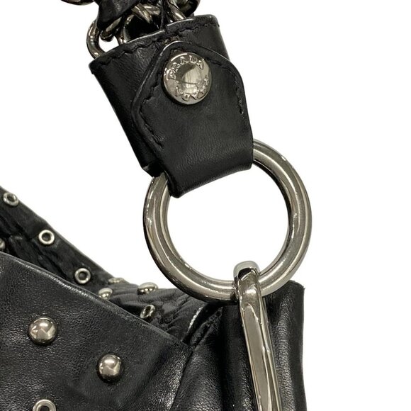 Auth PRADA - BR4344 Black Silver Leather Hardware Handbag - Picture 9 of 16